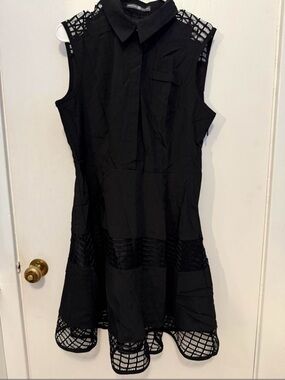 Unique Chic Sleeveless Black Mesh-Trim Dress SZ Large NWOT
